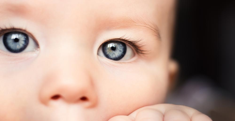 Closeup photo of an infants blue eyes